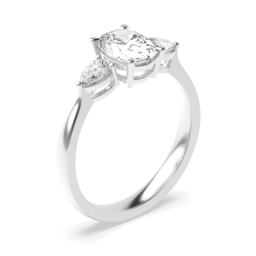 4 Prong Oval/Pear Classic Basket Lab Grown Diamond Three Stone Engagement Ring