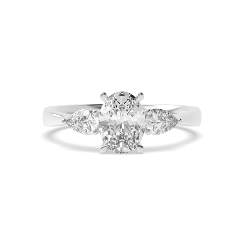 4 Prong Oval/Pear Platinum Classic Basket Three Stone Engagement Ring