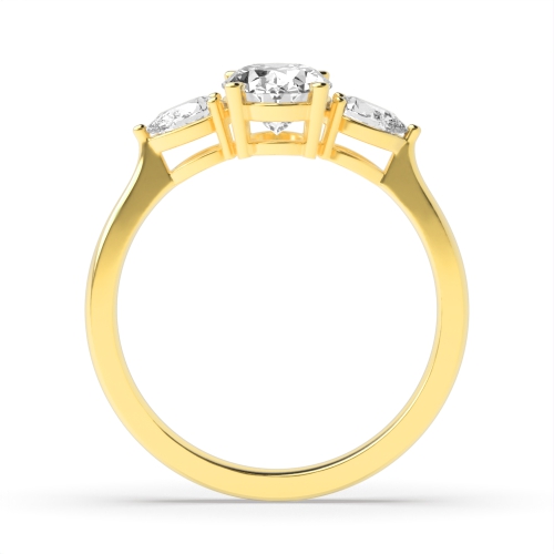 4 Prong Oval/Pear Yellow Gold Classic Basket Three Stone Engagement Ring