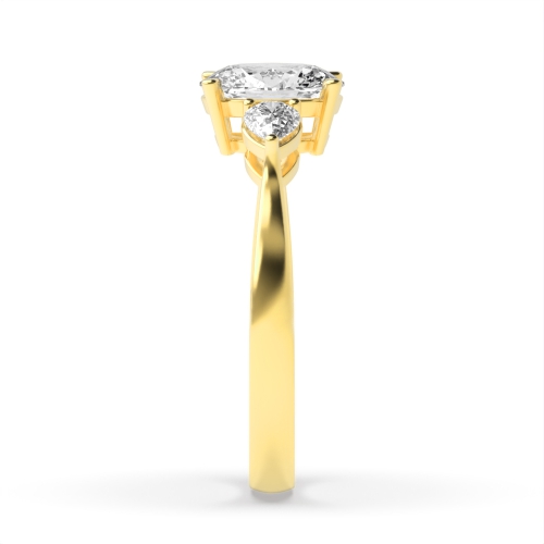 4 Prong Oval/Pear Yellow Gold Classic Basket Three Stone Engagement Ring