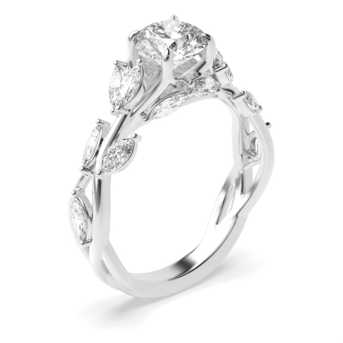 4 prong setting round shape diamond side stone with marquise diamond vintage engagement ring