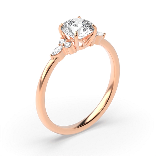 4 Prong Round Rose Gold Floral trio Engagement Rings