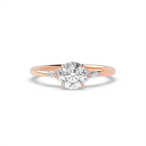 4 Prong Round Rose Gold Floral trio Engagement Rings