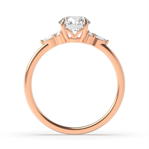 4 Prong Round Rose Gold Floral trio Engagement Rings