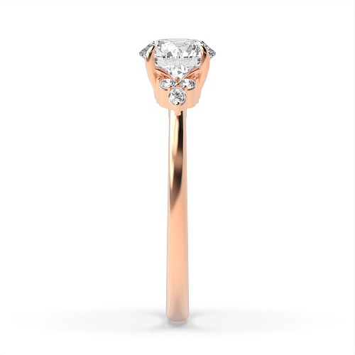 4 Prong Round Rose Gold Floral trio Engagement Rings