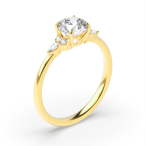 Round Yellow Gold Floral trio Engagement Rings