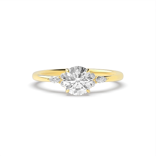 Round Yellow Gold Floral trio Engagement Rings