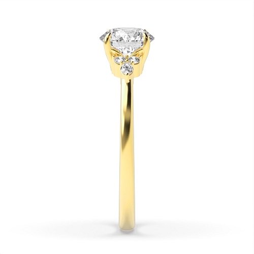 Round Yellow Gold Floral trio Engagement Rings