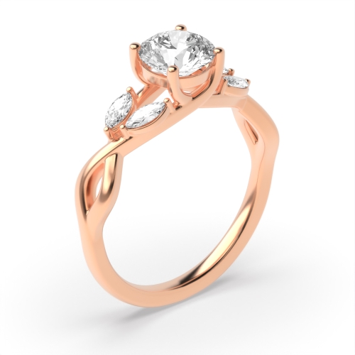 Round Rose Gold Crossover shoulder marquise Engagement Rings