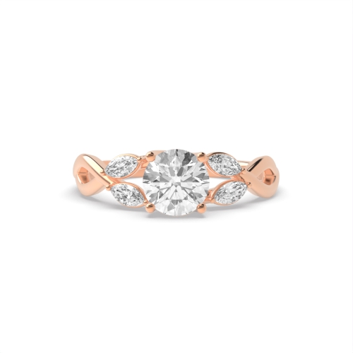 Round Rose Gold Crossover shoulder marquise Engagement Rings