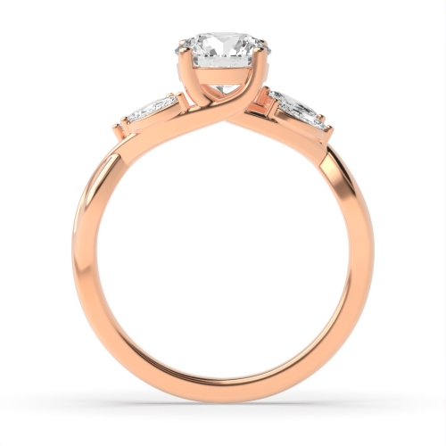 Round Rose Gold Crossover shoulder marquise Engagement Rings