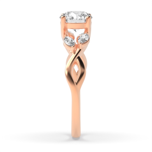 Round Rose Gold Crossover shoulder marquise Engagement Rings
