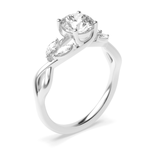 4 Prong Round crossover Shoulder marquise Side Stone Engagement Ring