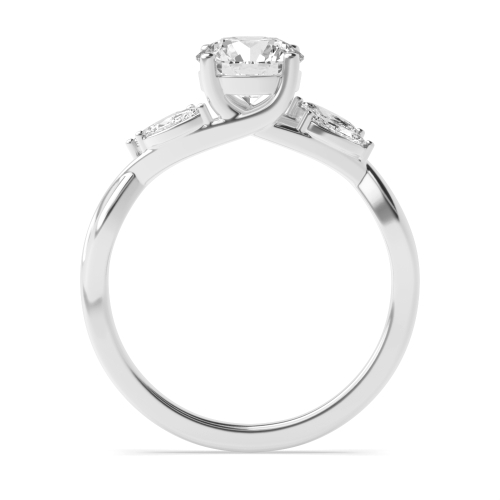 4 Prong Round crossover Shoulder marquise Side Stone Engagement Ring