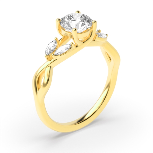 Round Yellow Gold Crossover shoulder marquise Engagement Rings