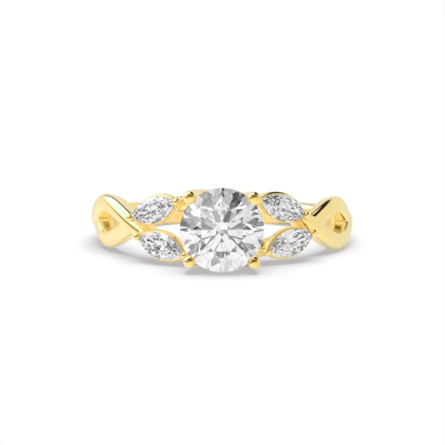 Round Yellow Gold Crossover shoulder marquise Engagement Rings