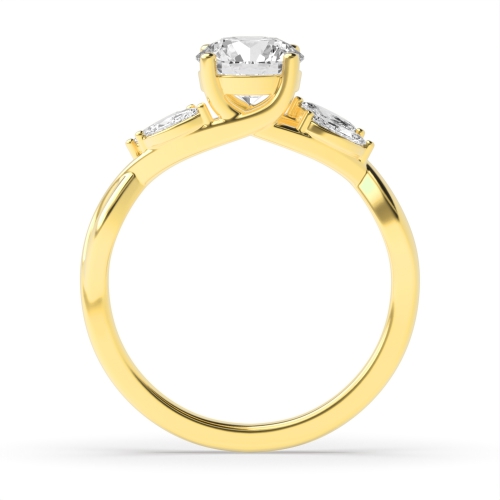 Round Yellow Gold Crossover shoulder marquise Engagement Rings