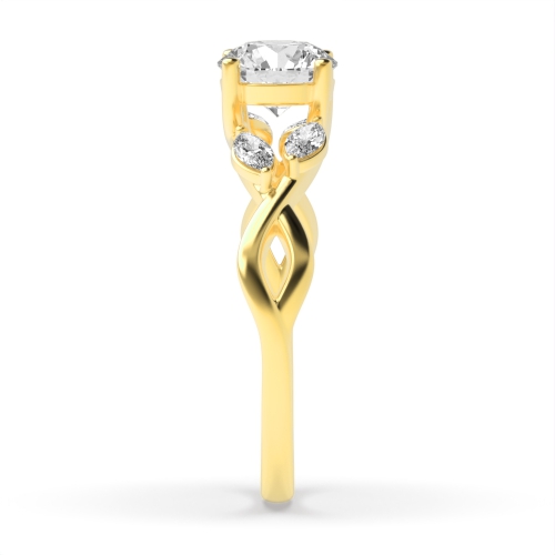 Round Yellow Gold Crossover shoulder marquise Engagement Rings