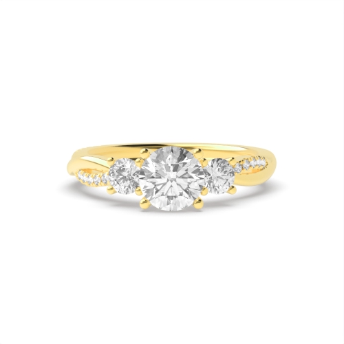 4 Prong Round Yellow Gold Three Stone Diamond Ring