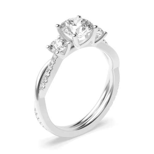 4 Prong Round Twisting Shoulder Three Stone Engagement Ring