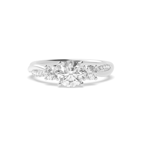 4 Prong Round Twisting Shoulder Three Stone Engagement Ring