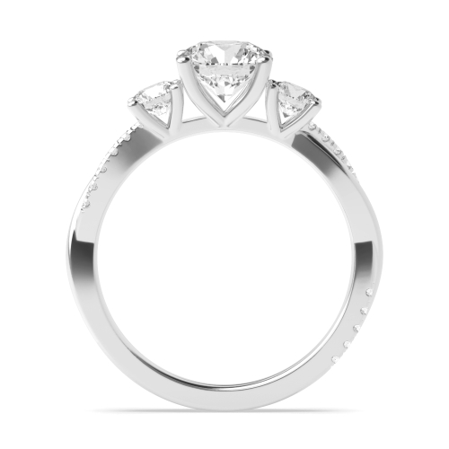 4 Prong Round Twisting Shoulder Three Stone Engagement Ring