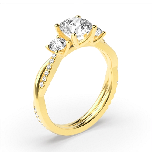 Round Yellow Gold Twisting shoulder Engagement Rings