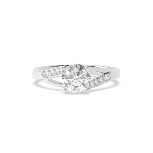 4 Prong Round Starlight Flank Side Stone Diamond Ring