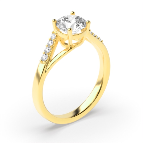 4 Prong Round Yellow Gold Twisted shoulder Engagement Rings