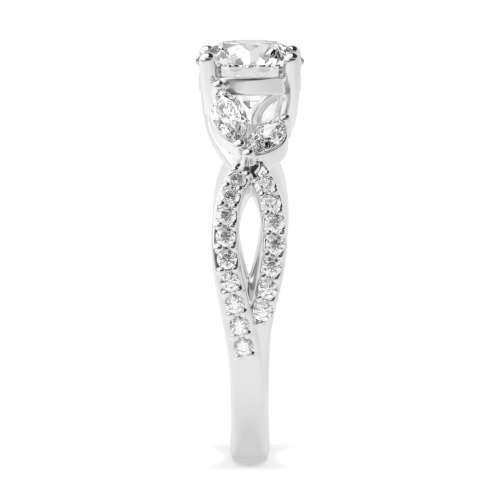 4 Prong Round Unusual Side Stone Engagement Rings