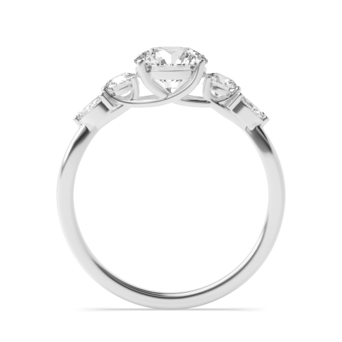 4 Prong Round unusual Side Stone Engagement Ring