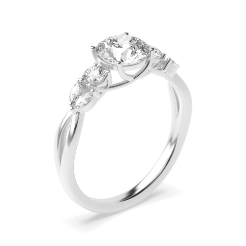 4 Prong Round Trellis Crossover Side Stone Engagement Ring