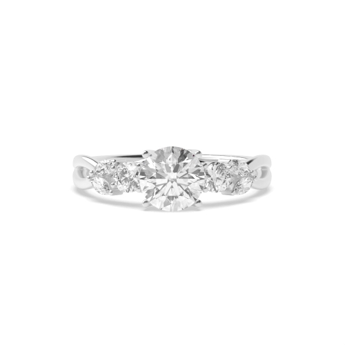 4 Prong Round Trellis Crossover Side Stone Engagement Ring