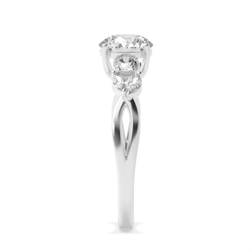 4 Prong Round Trellis Crossover Side Stone Engagement Ring