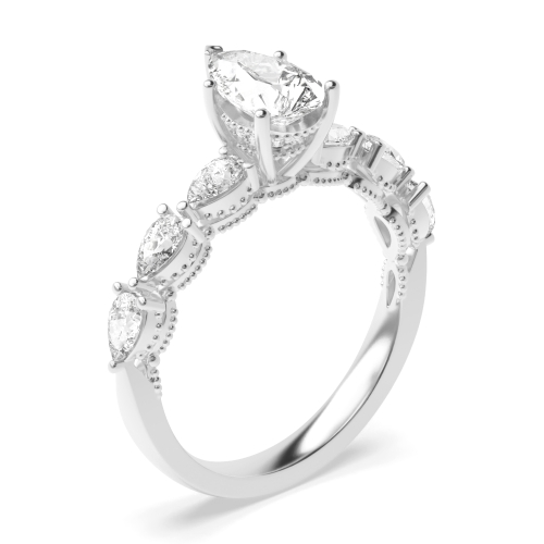 4 Prong Pear Platinum Side Stone Diamond Rings