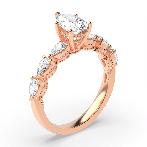Prong Pear Rose Gold Vibrantly Vintage Wedding Engagement Rings