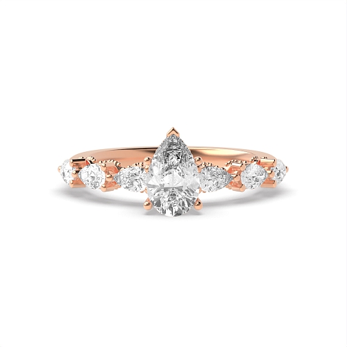 Prong Pear Rose Gold Vibrantly Vintage Wedding Engagement Rings