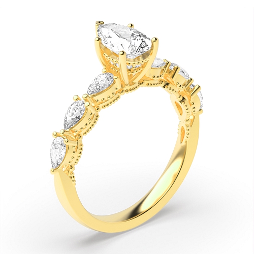 Prong Pear Yellow Gold Vibrantly Vintage Engagement Rings