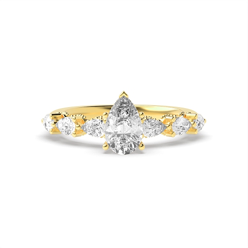 Prong Pear Yellow Gold Vibrantly Vintage Engagement Rings