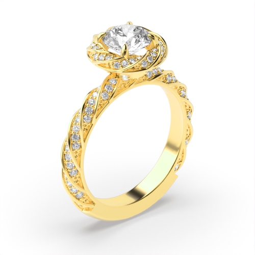 4 Prong Round Yellow Gold Blazing Unique Engagement Rings
