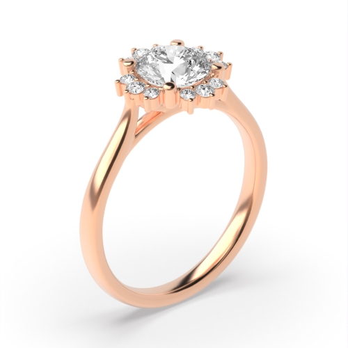 4 Prong Round Rose Gold Star halo Engagement Rings