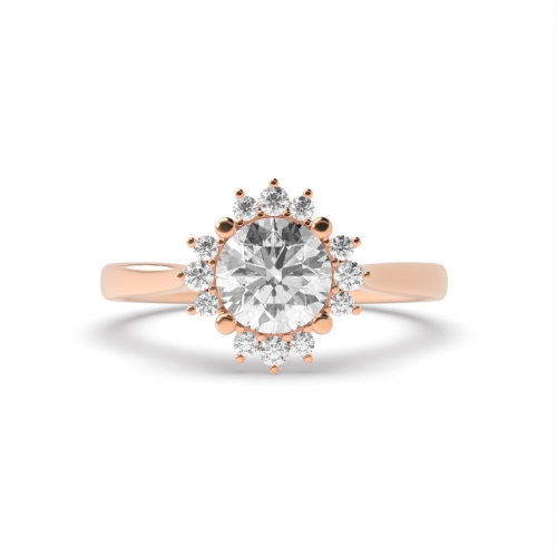 4 Prong Round Rose Gold Star halo Engagement Rings