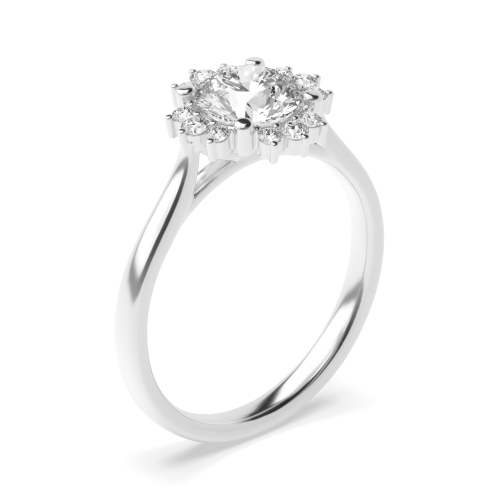 4 Prong Round Star Halo Solitaire Diamond Ring