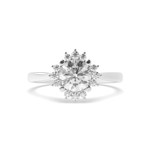 4 Prong Round Star Halo Solitaire Diamond Ring