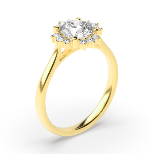 4 Prong Round Yellow Gold Star halo Engagement Rings