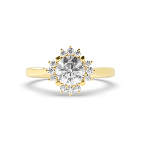 4 Prong Round Yellow Gold Star halo Engagement Rings