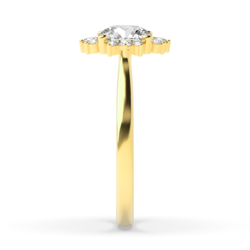 4 Prong Round Yellow Gold Star halo Engagement Rings