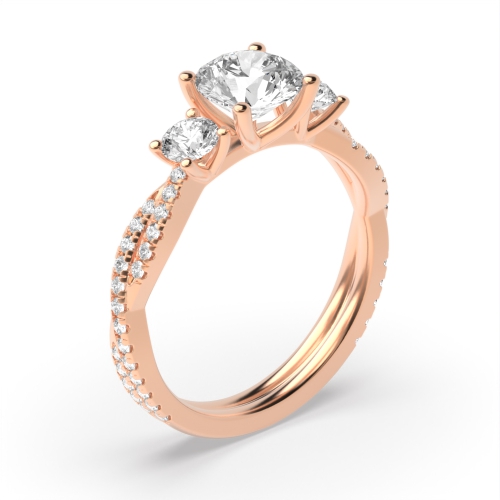 4 Prong Round Rose Gold crossover band open set Unusual Engagement Rings