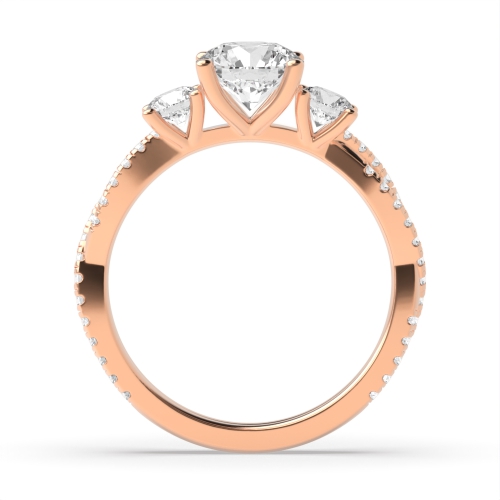 4 Prong Round Rose Gold crossover band open set Unusual Engagement Rings