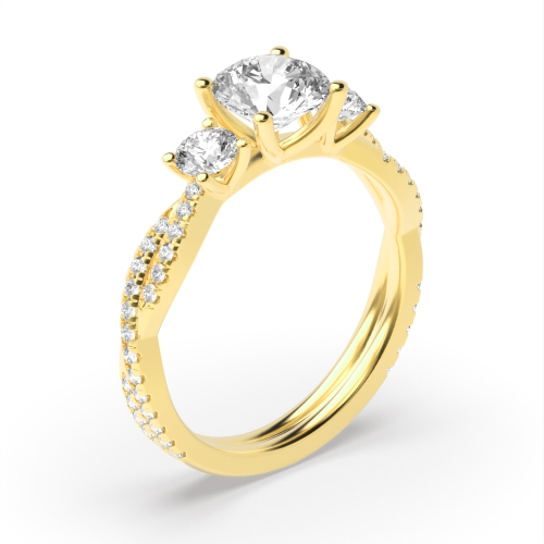 4 Prong Round Yellow Gold crossover band open set Unique Engagement Rings